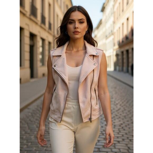 Philosophy Republic Clothing Pink Faux Suede Moto Vest Womens M Zip Front Jacket - Picture 3 of 5